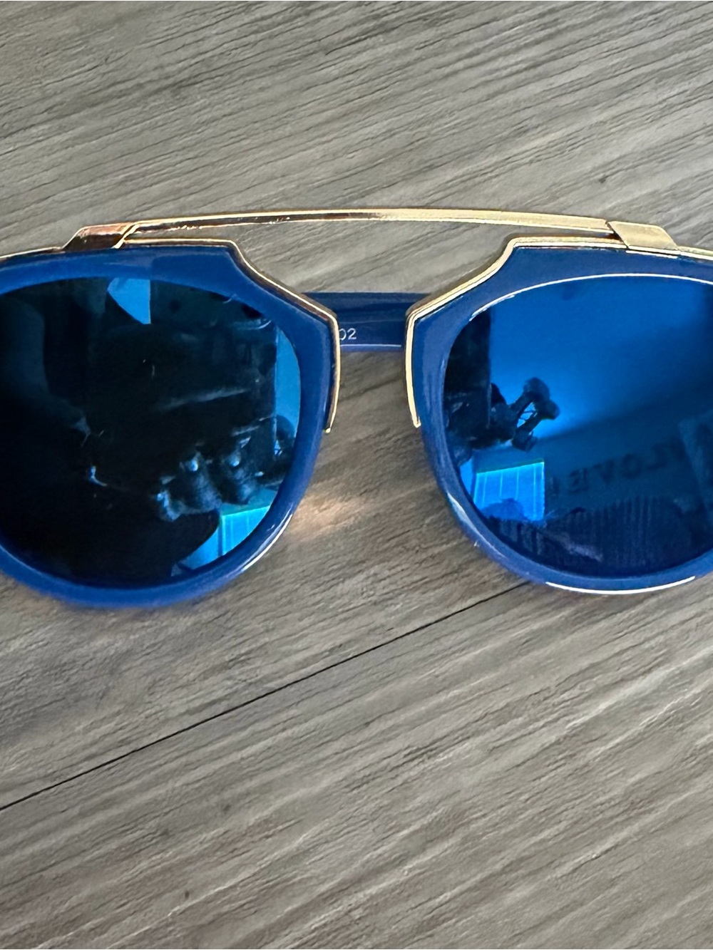 Blue Mirrored Round Sunglasses with Gold Frame - Men's Accessory